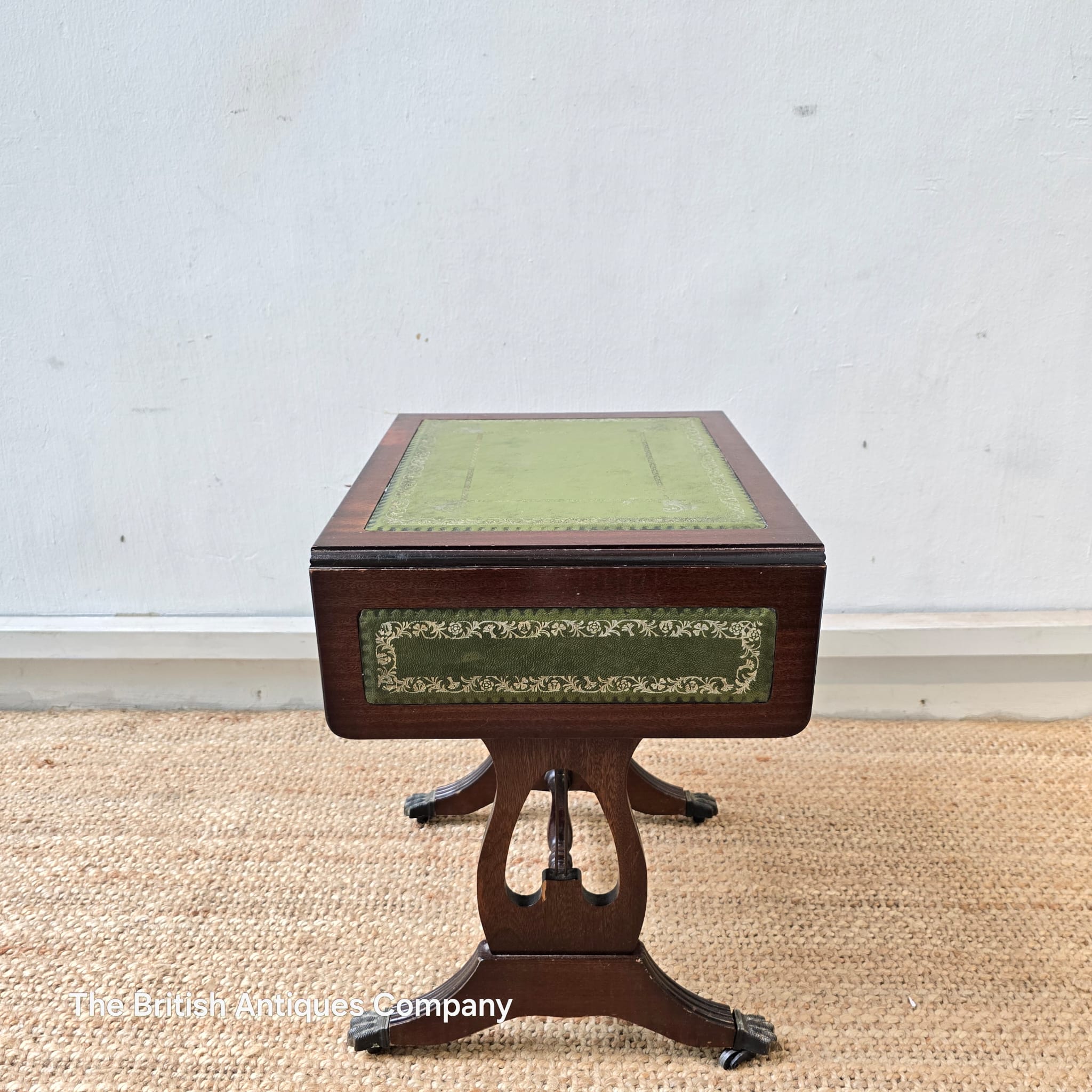 Bevan Funnell mahogany extending side table with a green leather top