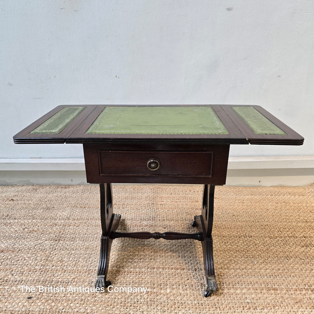 Bevan Funnell mahogany extending side table with a green leather top