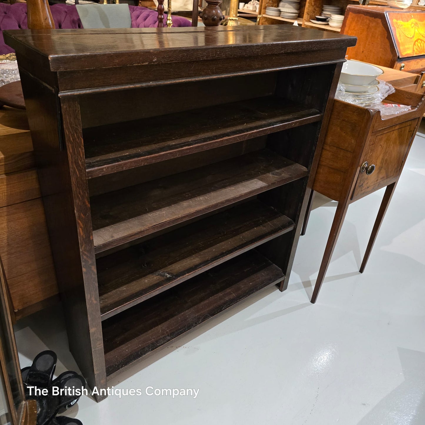 Vintage Dark Oak Open Bookcase (L91cm x D27cm x 103cm)