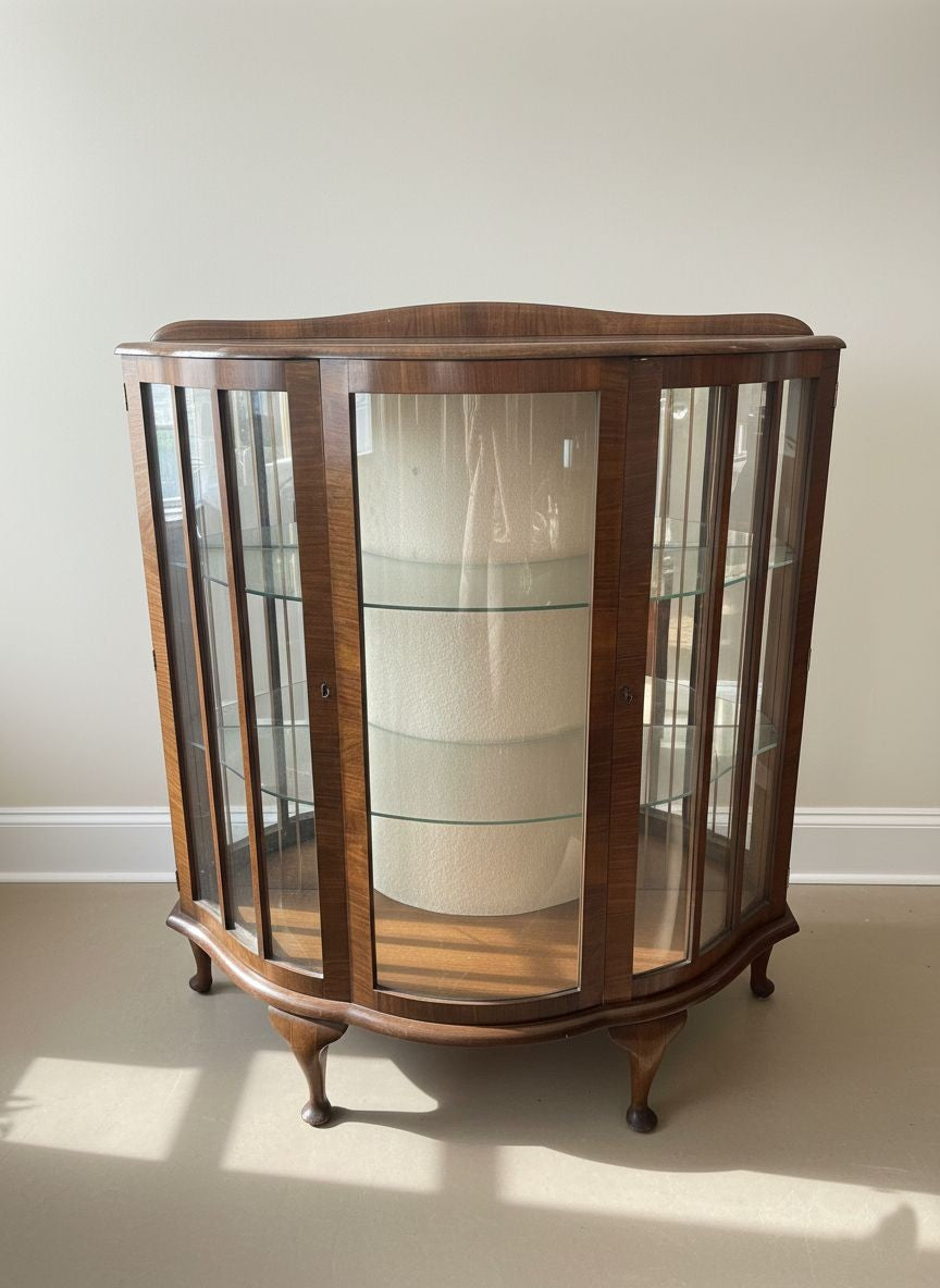 Vintage Bow-Front Display Cabinet 1930s-1950s