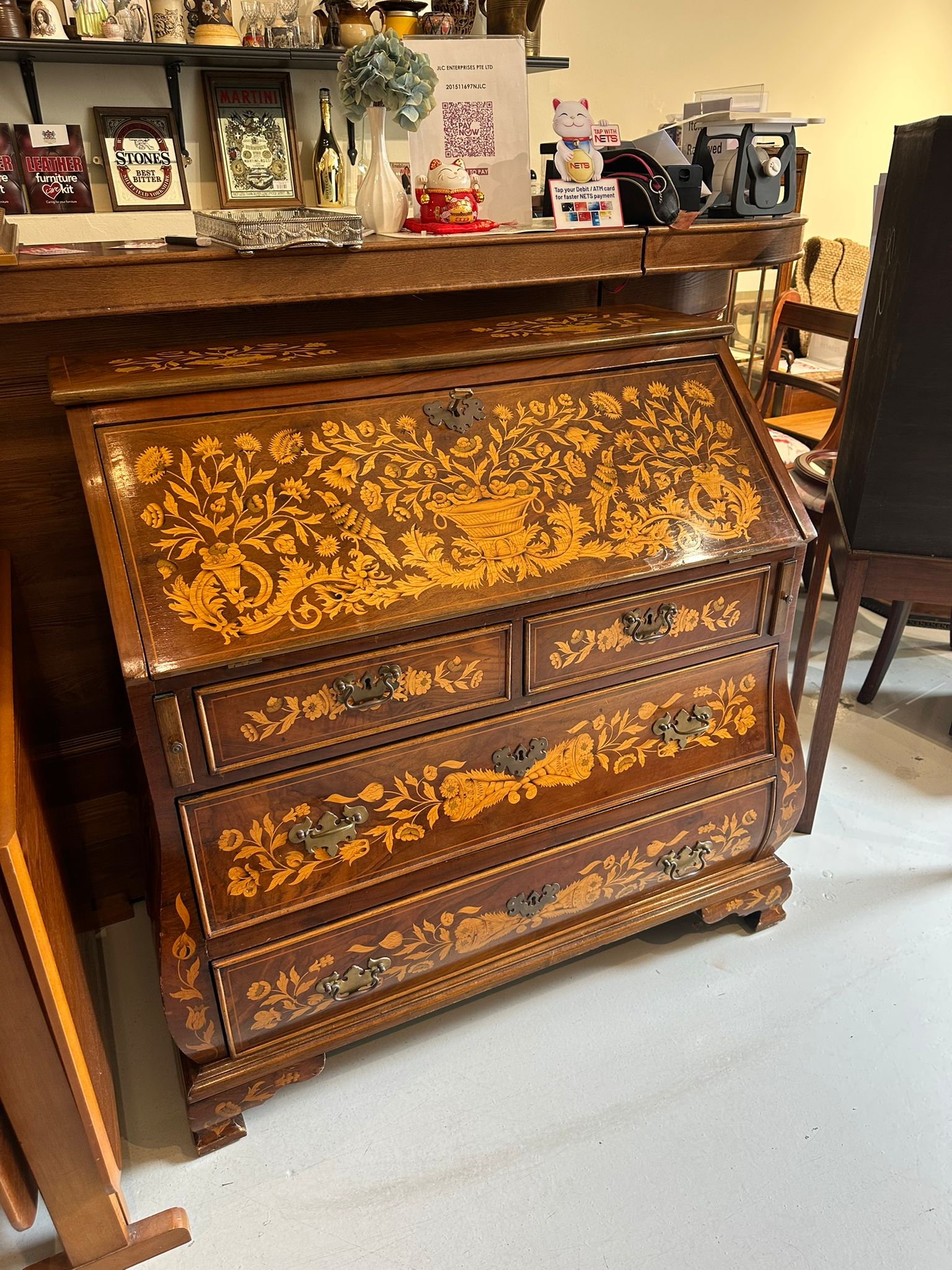 Victorian Dutch-Style Marquetry Bureau (19th Century)
