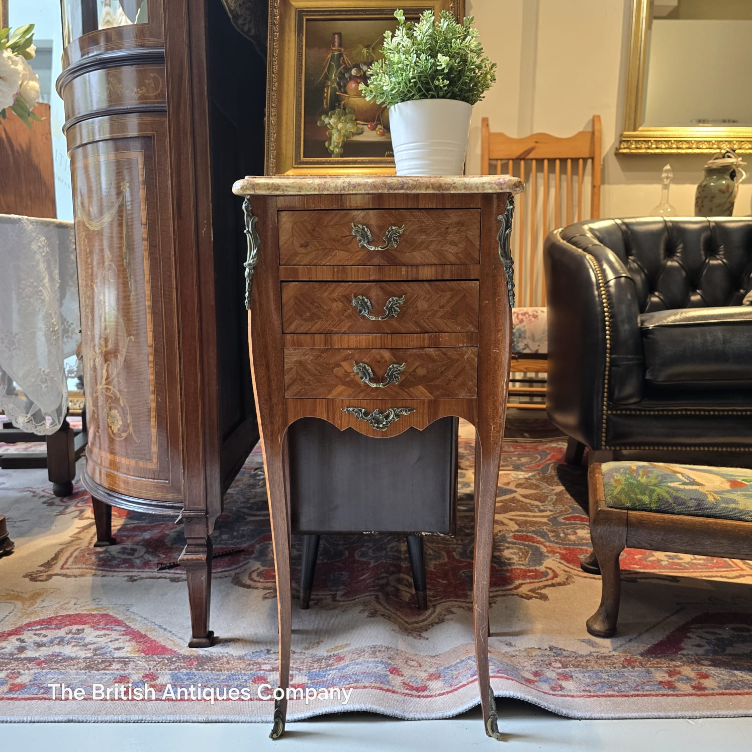 Antique French Louis XV Style Marble-Top Petite Commode Side Table