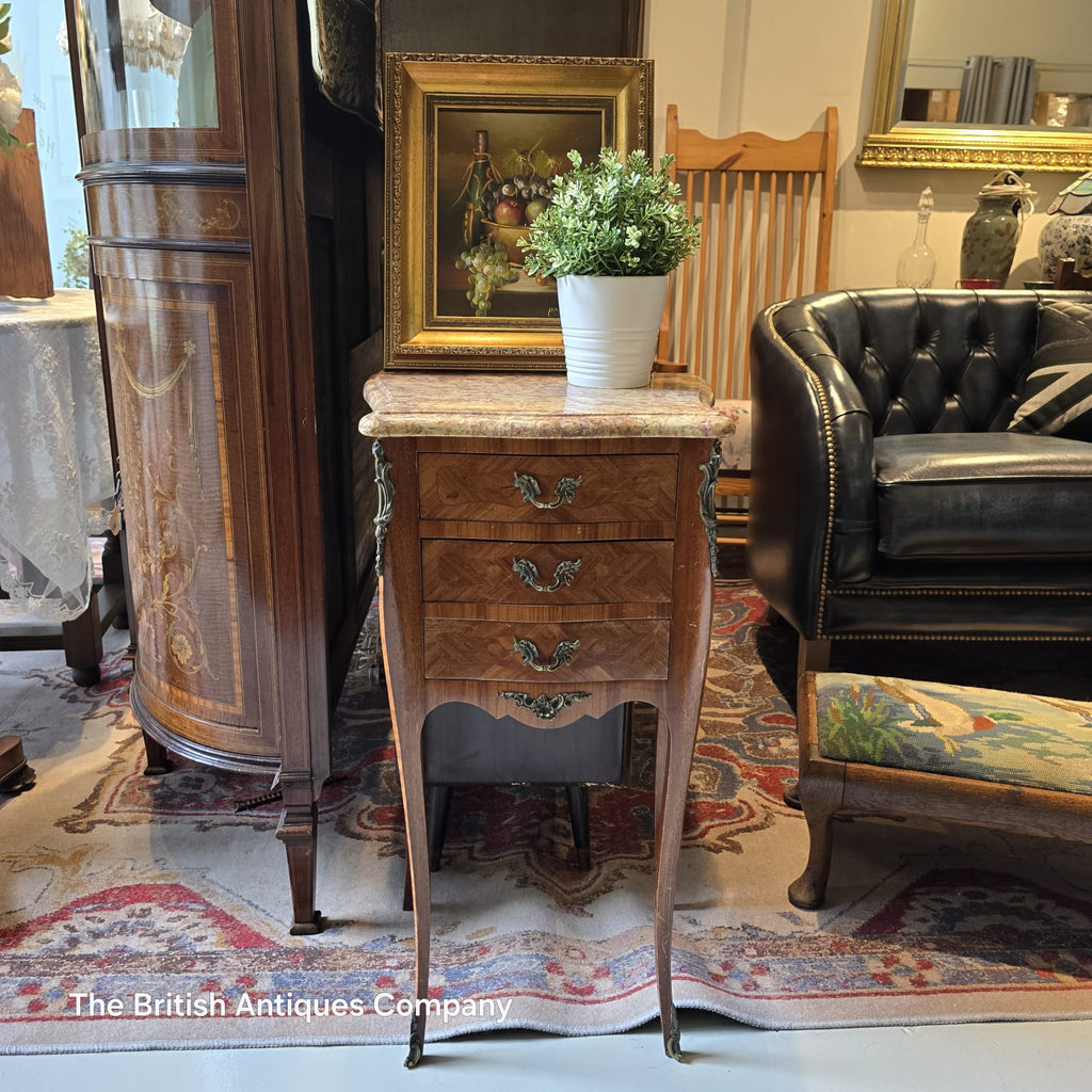 Antique French Louis XV Style Marble-Top Petite Commode Side Table