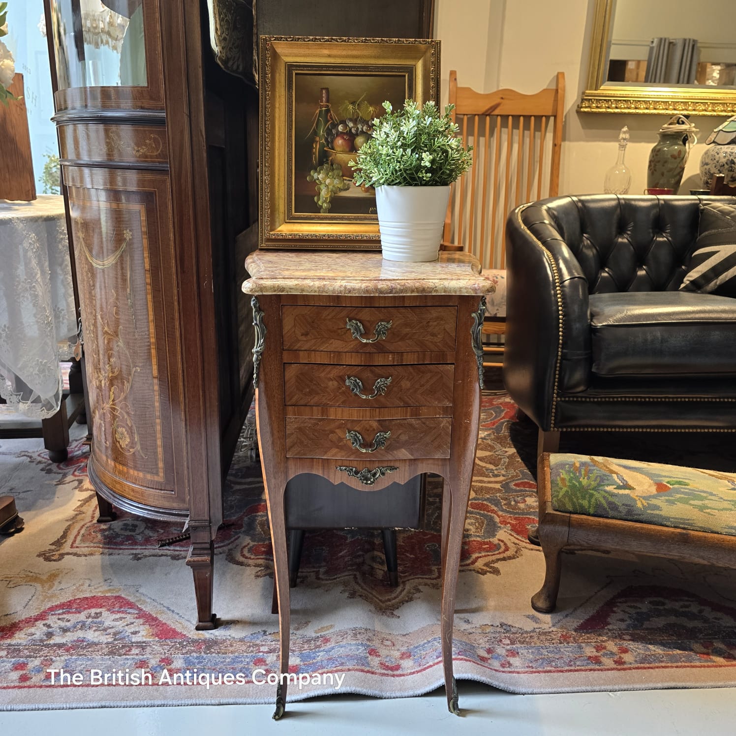 Antique French Louis XV Style Marble-Top Petite Commode Side Table