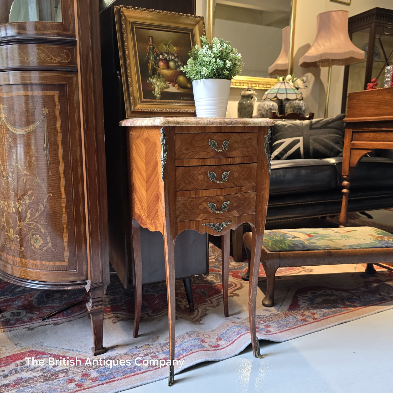 Antique French Louis XV Style Marble-Top Petite Commode Side Table