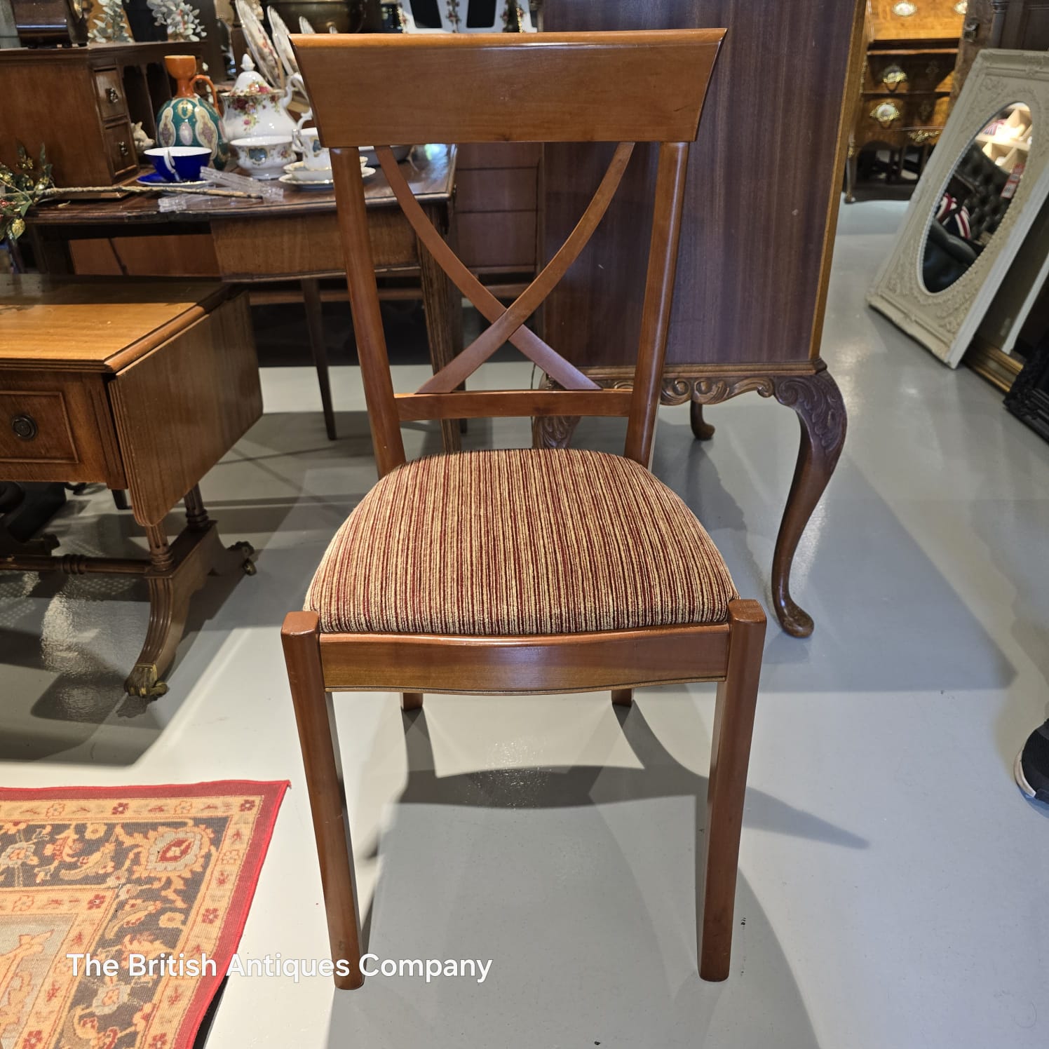 Grange French Cherry Wood Cross-Back Dining Chair with Striped Upholstery (6 Units of set)