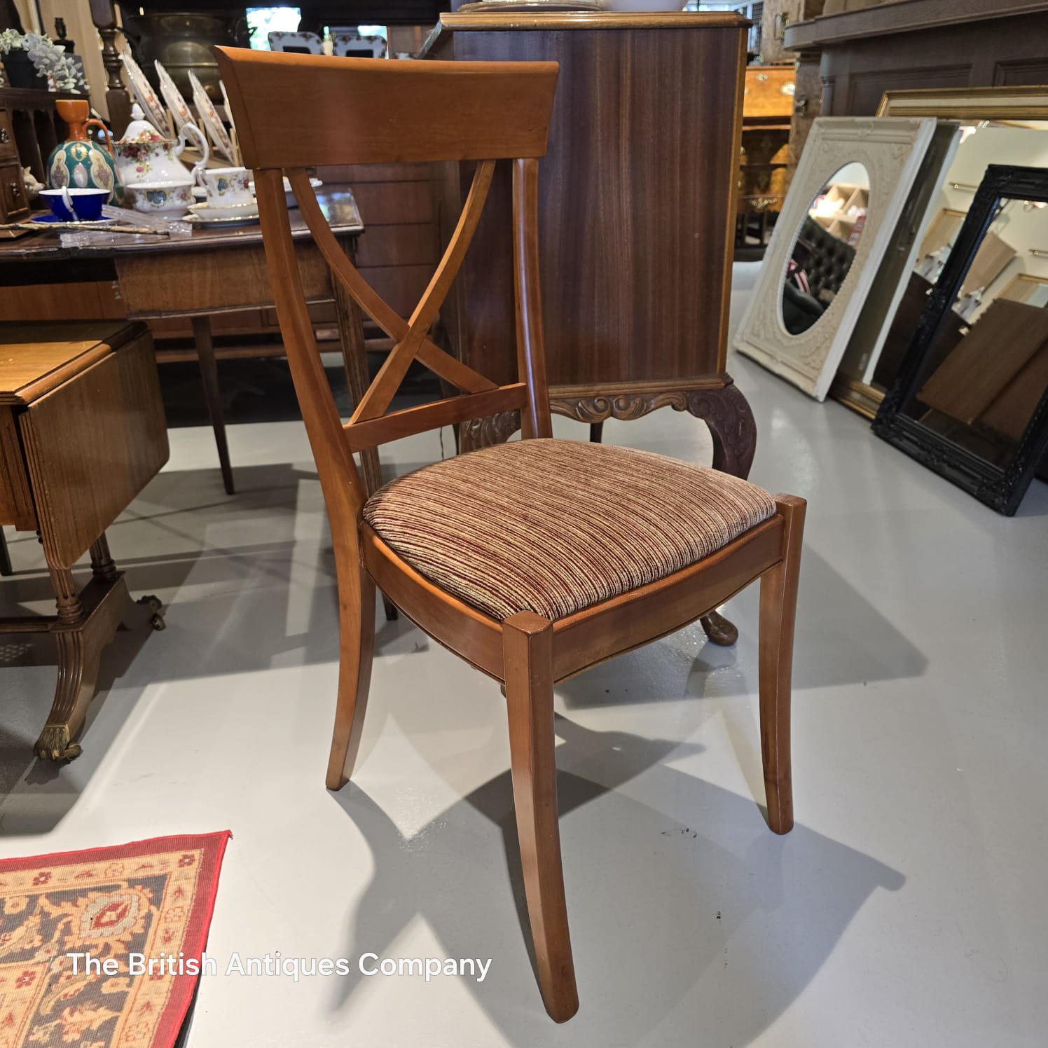 Grange French Cherry Wood Cross-Back Dining Chair with Striped Upholstery (6 Units of set)