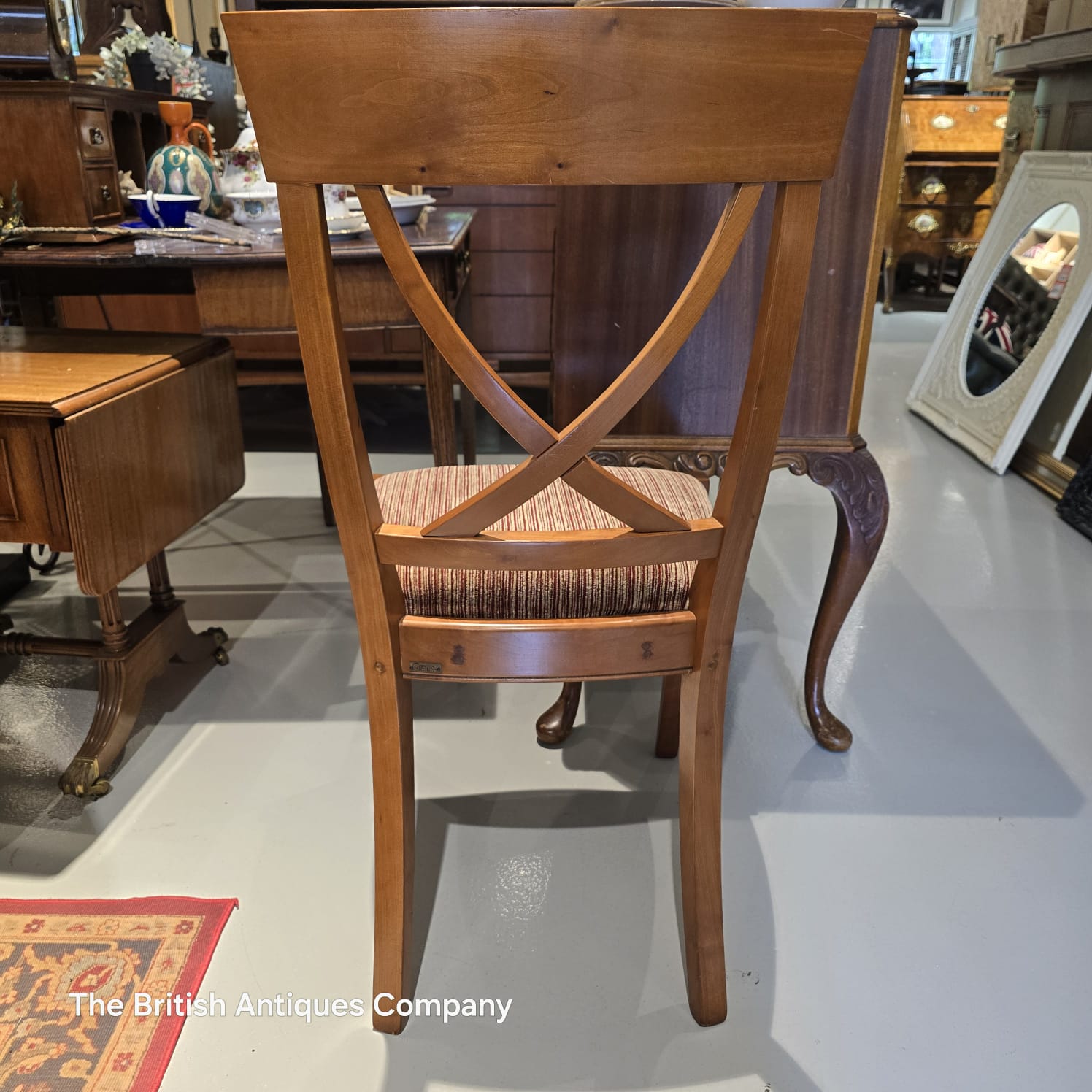 Grange French Cherry Wood Cross-Back Dining Chair with Striped Upholstery