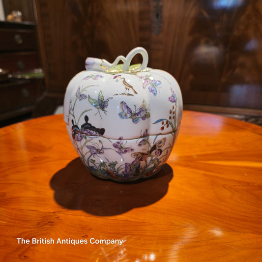 Vintage Aichi Seto of Japan Fruit shape canister with butterfly motif. Imported from Italy