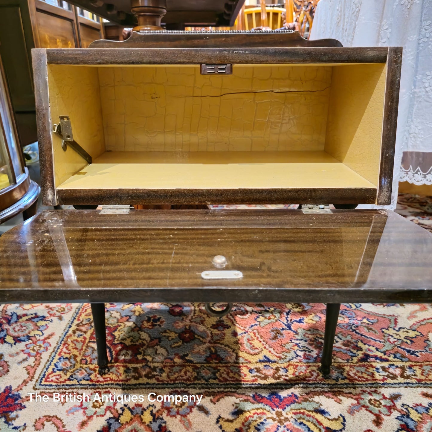 Antique Edwardian Flame Mahogany Marble-Top Side Table with Inlay