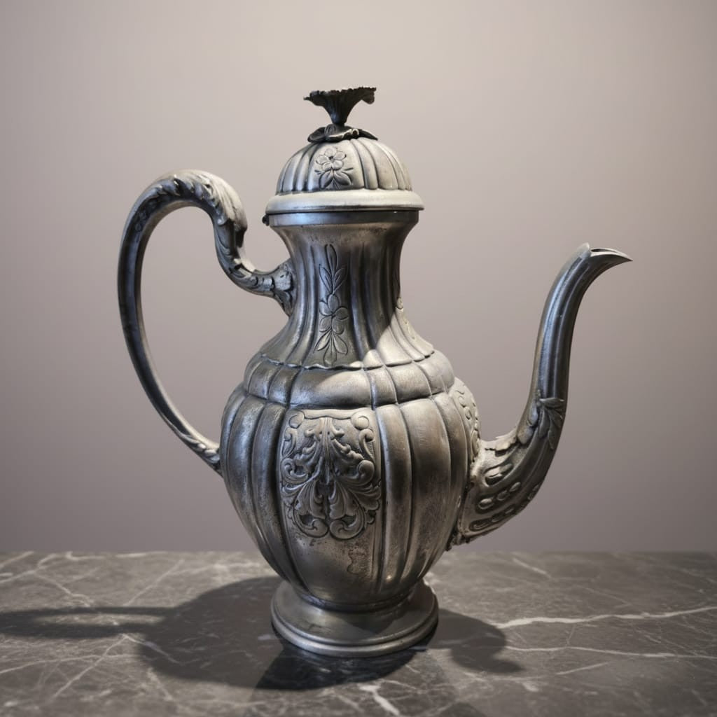 Antique Rococo-Style Silver-Plated Coffee Pot with Floral Repoussé Details