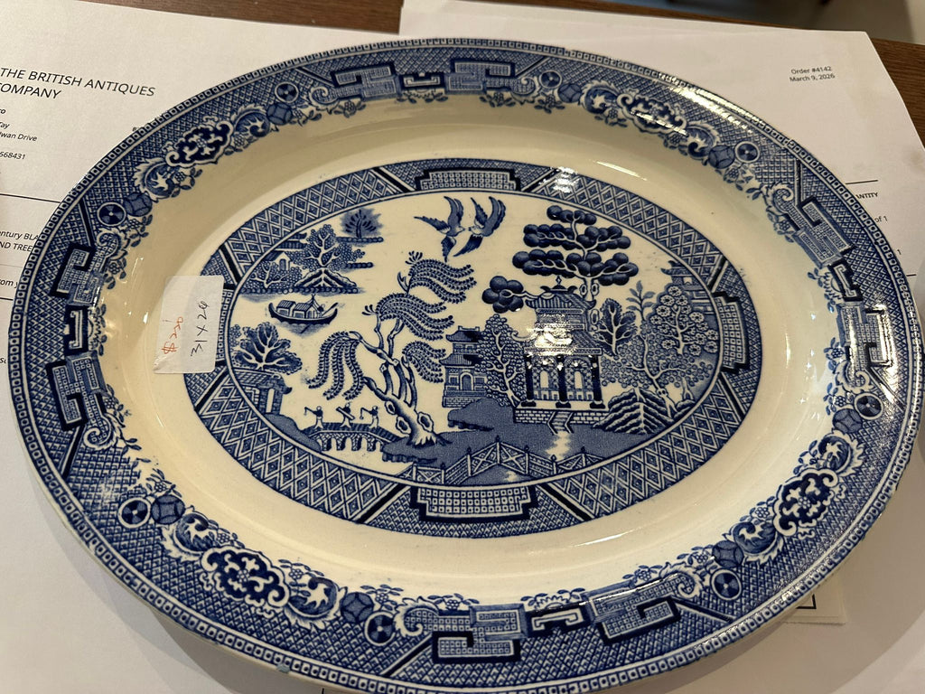 Vintage Blue and white Willow Oval shape platter