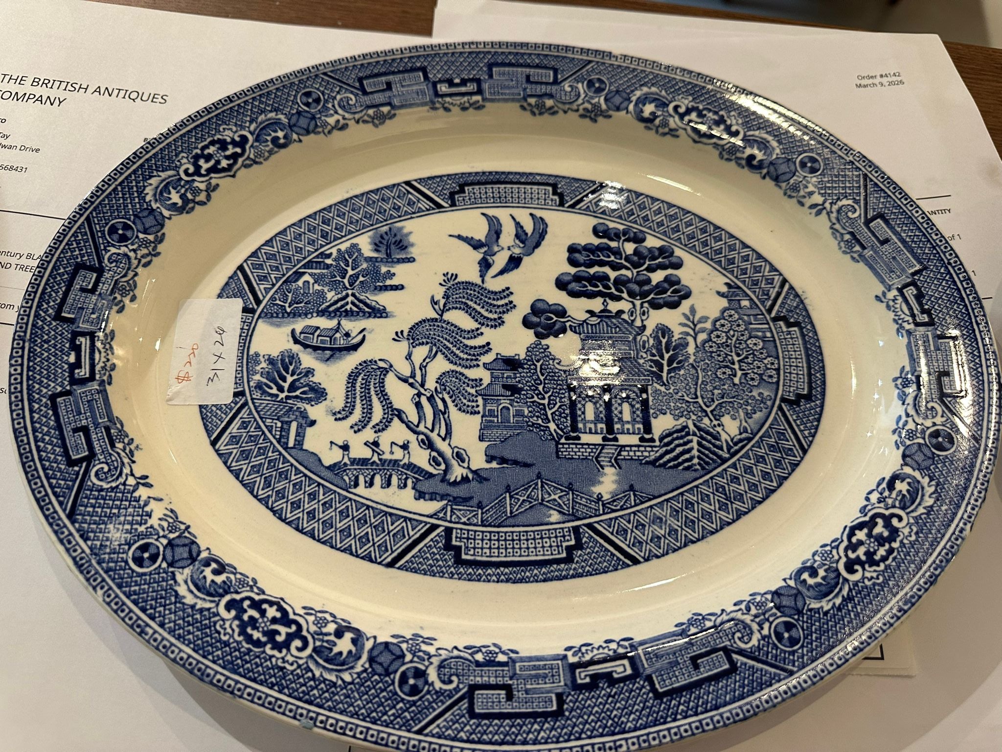 Vintage Blue and white Willow Oval shape platter