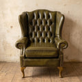 Highclere Wing Chair in Antique Olive Green - Handmade in UK