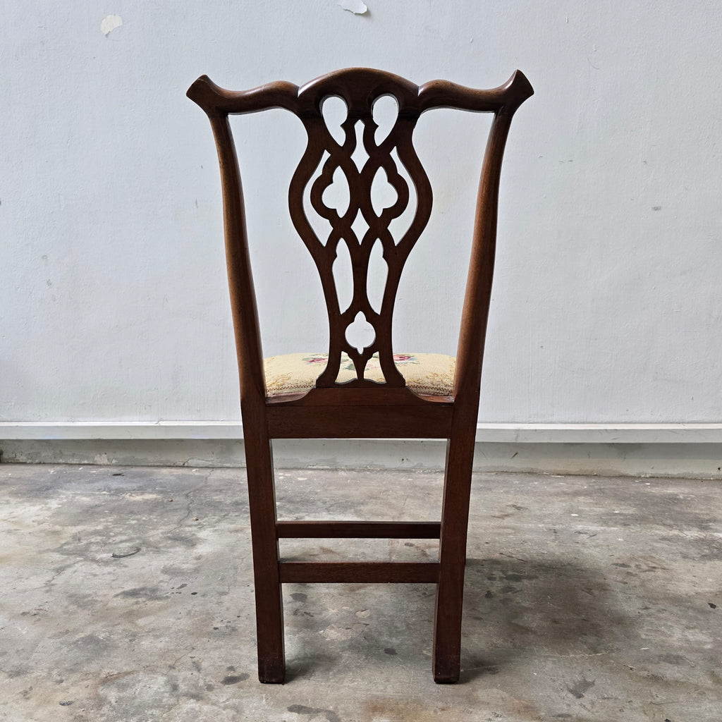 Vintage Chippendale-Style Ribbon Back Chair with Needlepoint Seat