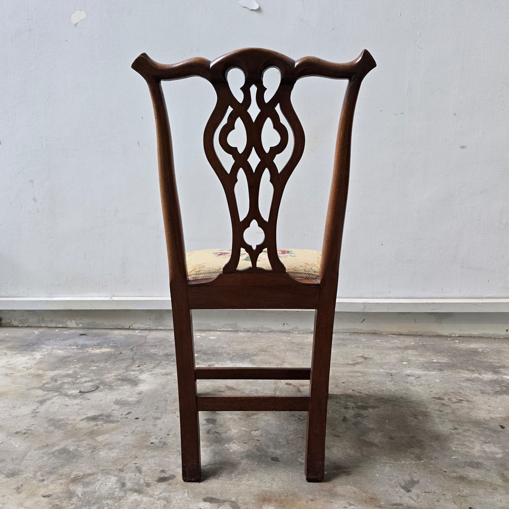 Vintage Chippendale-Style Ribbon Back Chair with Needlepoint Seat