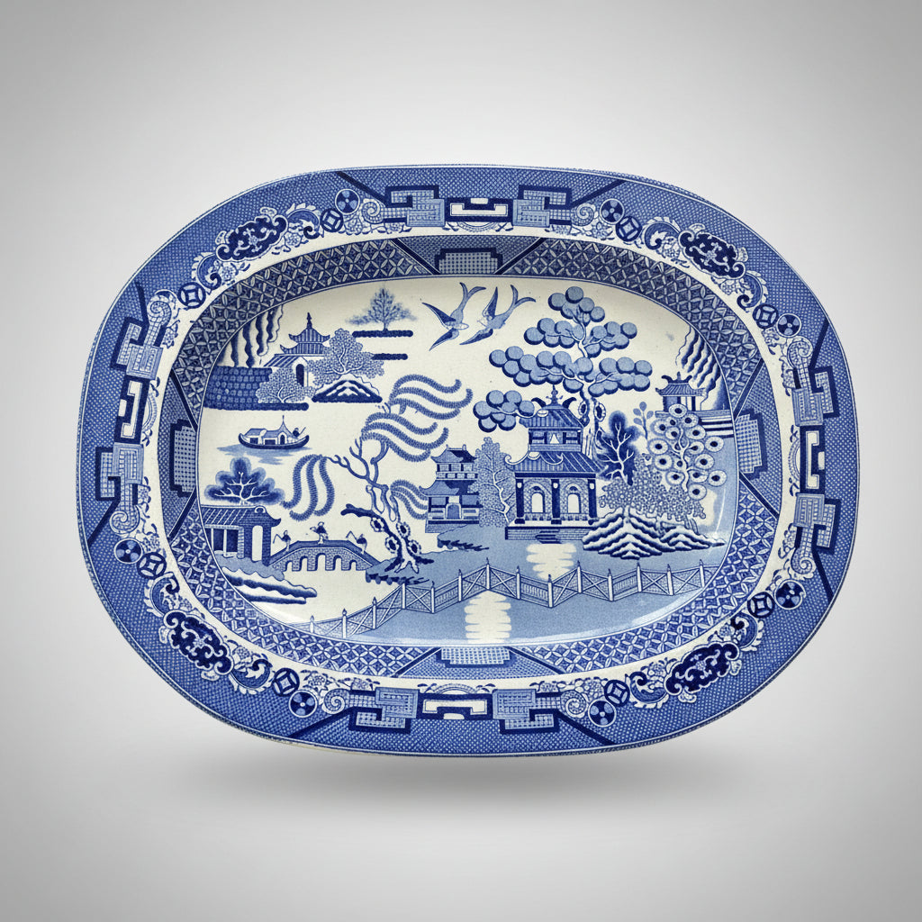 Antique Blue and White Transferware Large Serving Platter - E & N (Elkin & Newbon)