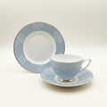 Vintage Minton Tea Trio Set - Powder Blue with Delicate White Floral Overlays