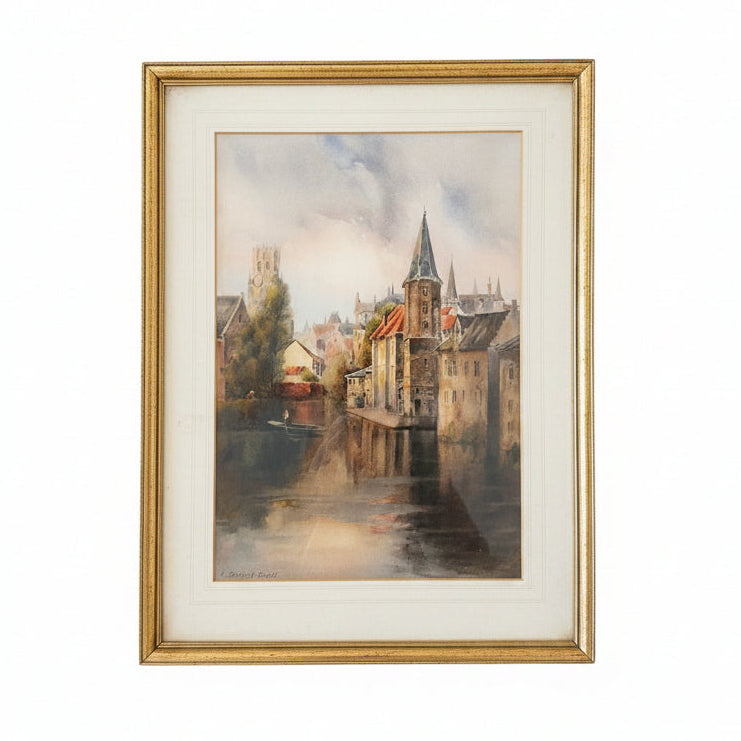 19th to Early 20th-Century Continental Canal Scene By Louis Burleigh Bruhl
