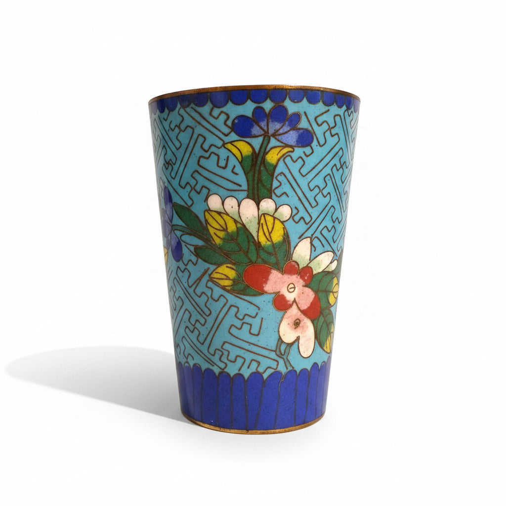 Vintage Chinese Cloisonné Enamel Floral Beaker Vase (c. 1920s–1950s)