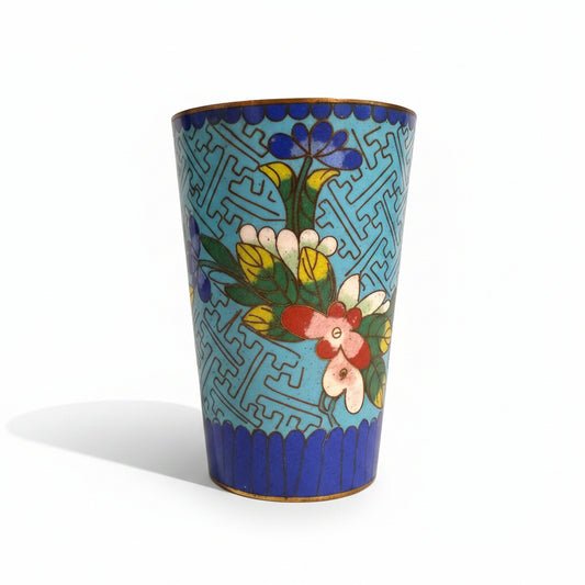 Vintage Chinese Cloisonné Enamel Floral Beaker Vase (c. 1920s–1950s)