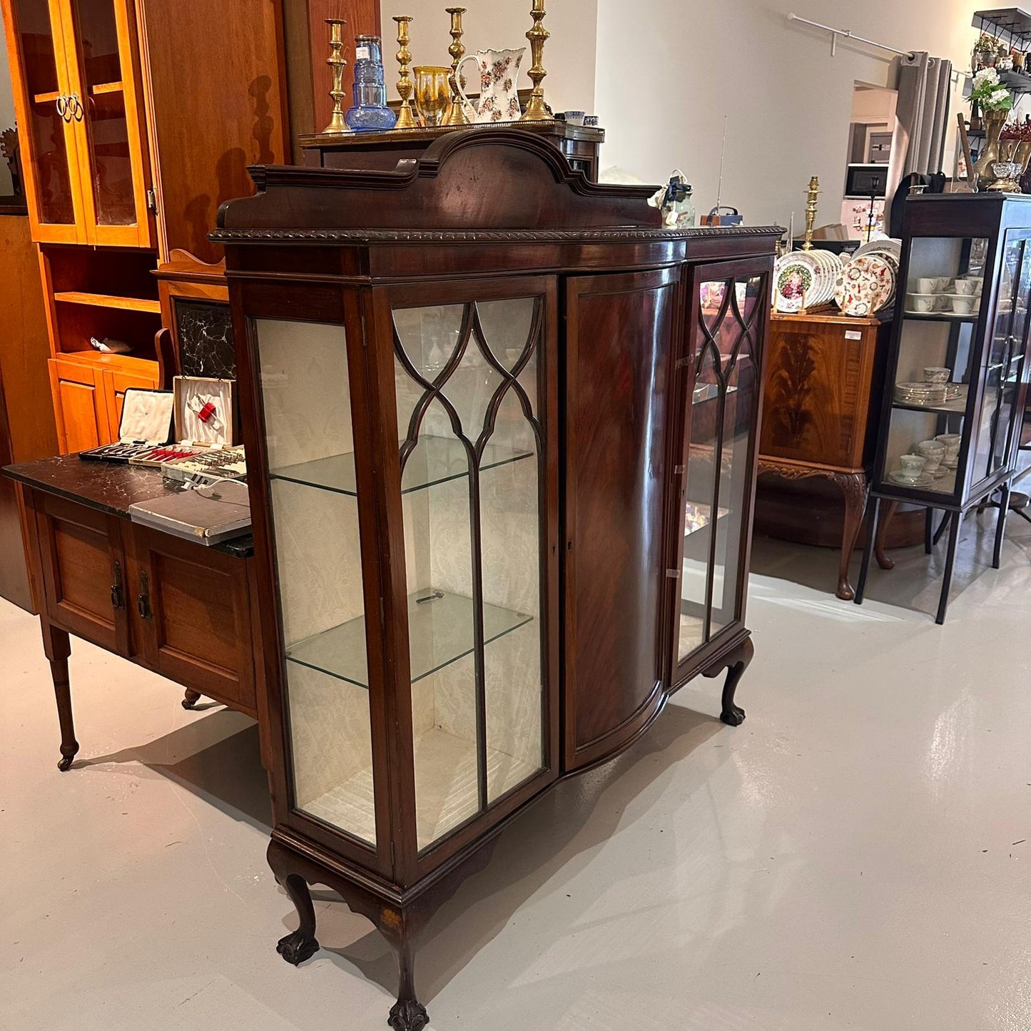 Antique Chippendale Revival Mahogany Display Cabinet - circa 1900s