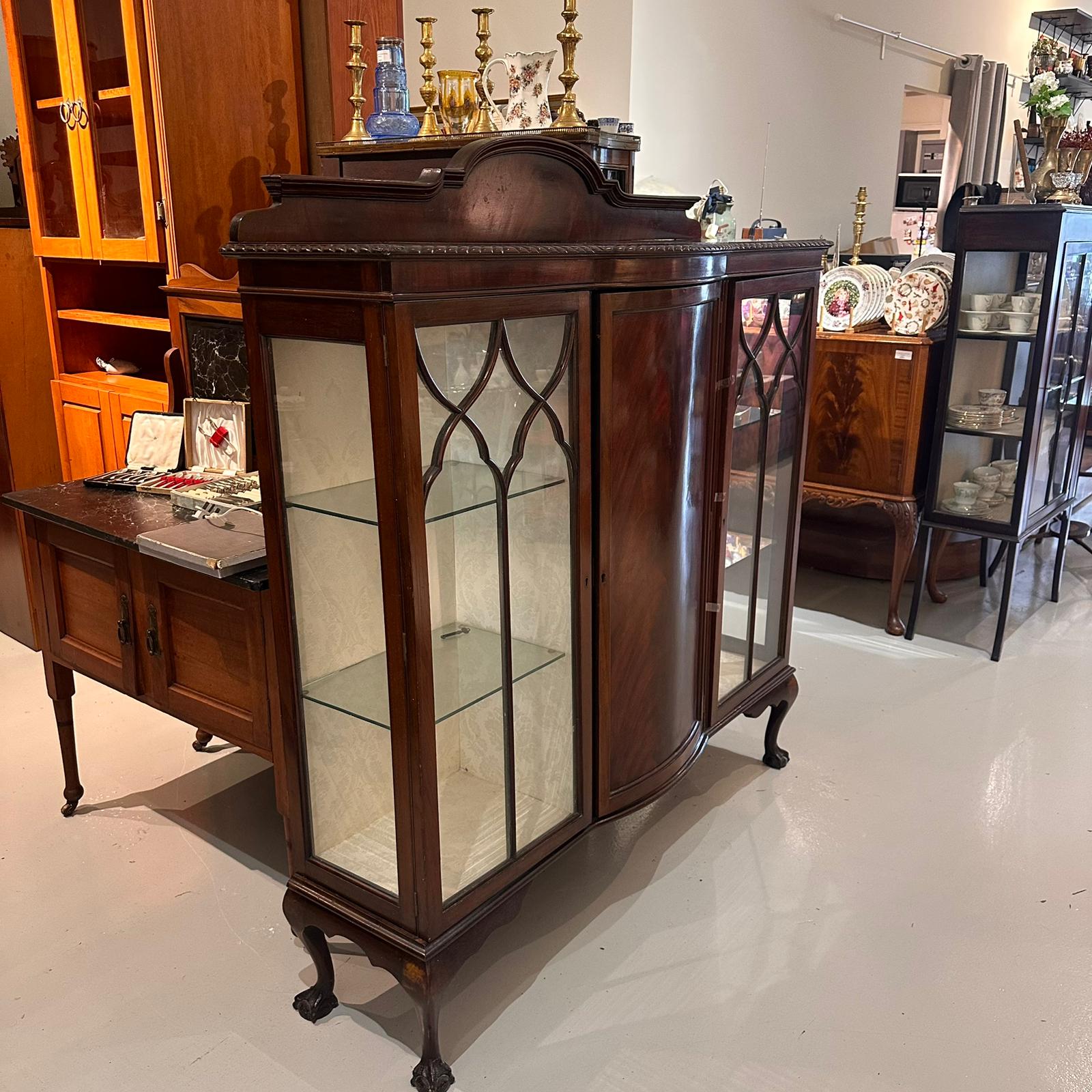 Antique Chippendale Revival Mahogany Display Cabinet - circa 1900s