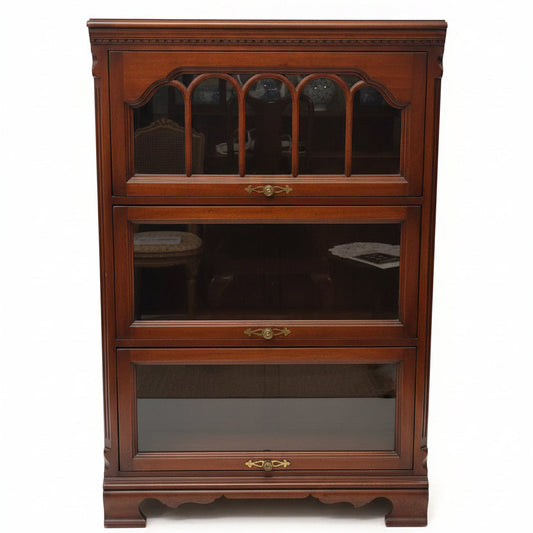 Vintage Lexington Cherry Wood 3-Tier Barrister Bookcase