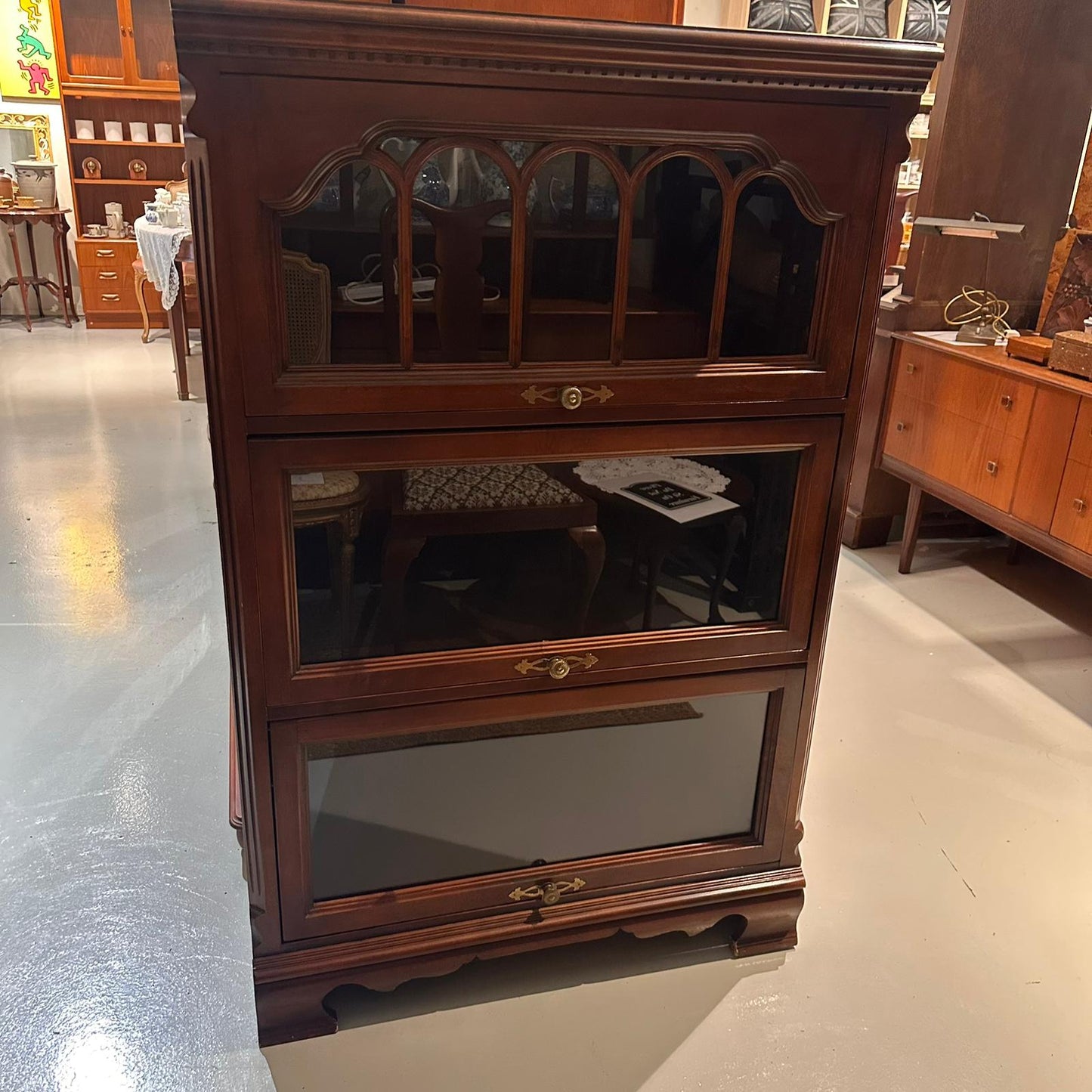 Vintage Lexington Cherry Wood 3-Tier Barrister Bookcase