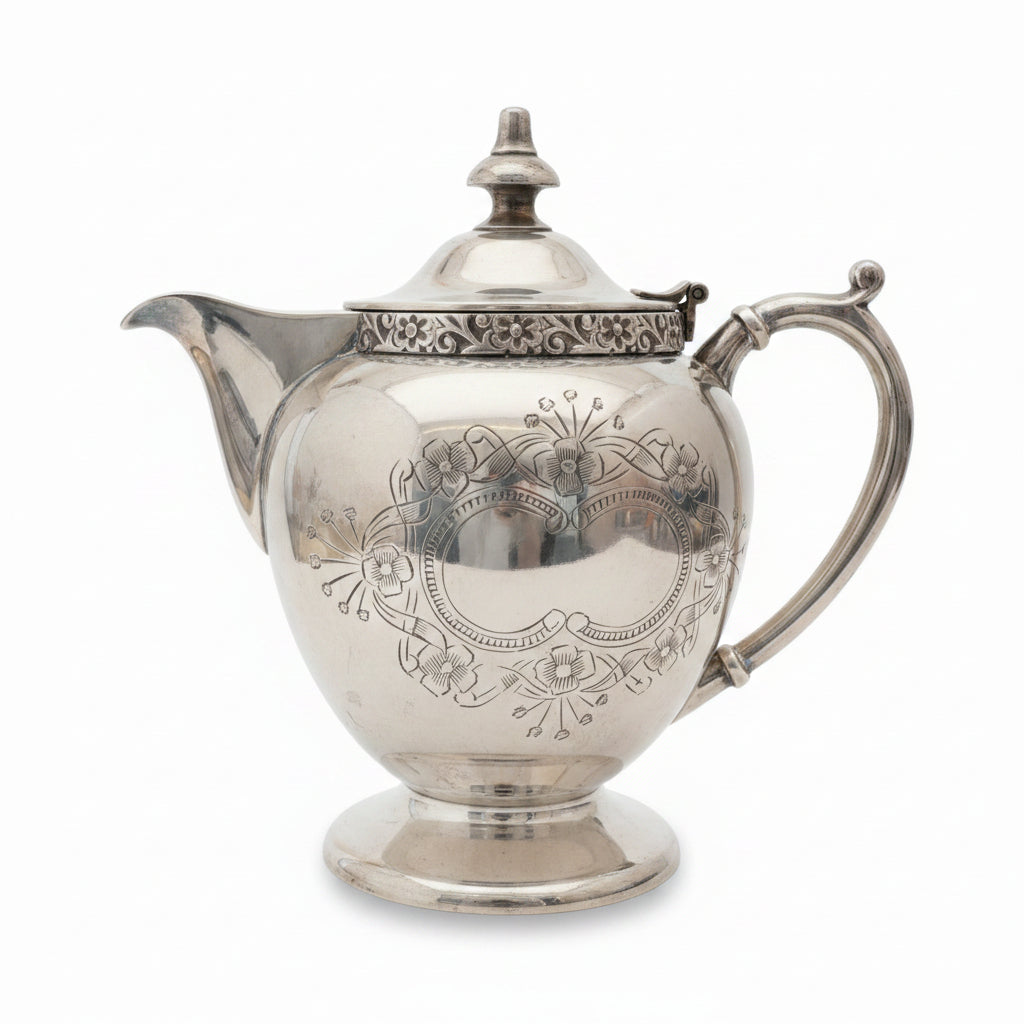 Vintage EPNS Silver-Plated Small Teapot – Late Victorian Style Ornate Engraved Tea Server (c. 1890-1920)