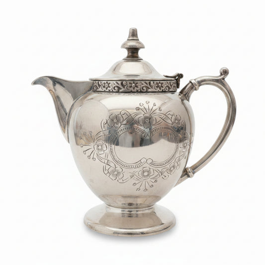 Vintage EPNS Silver-Plated Small Teapot – Late Victorian Style Ornate Engraved Tea Server (c. 1890-1920)
