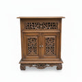 Vintage Hand-Carved Teak Bedside Cabinet – Peranakan Style Pierced Wood Side Cupboard (c. 1950-1970)