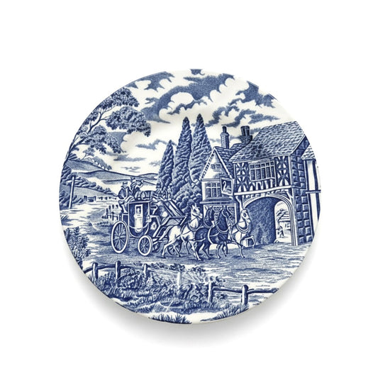 Vintage Royal Wessex Blue & White "Coaching Scene" Plate – Made in England (c. 1980-1990)