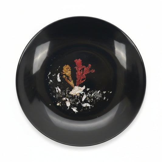 Vintage Couroc of Monterey Black Resin Bowl – Genuine Abalone & Sea Coral Hand-Inlay (c. 1960-1970)