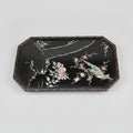 Vintage Black Lacquer Octagonal Serving Tray – Mother-of-Pearl Bird & Floral Inlay (c. 1950-1970)
