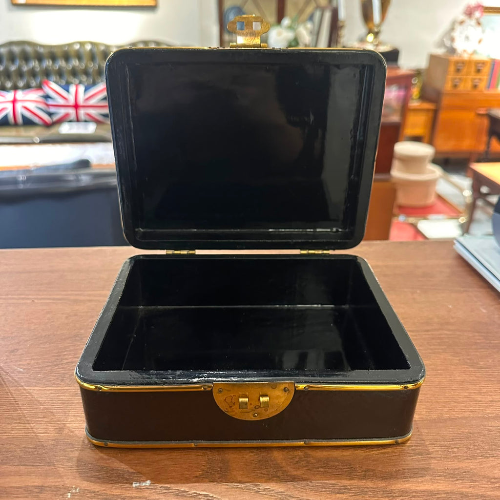 Vintage Hand-Painted Lacquerware Nested Box - Large – Still Life Fruit Motif & Brass Trim (c. 1960-1970)