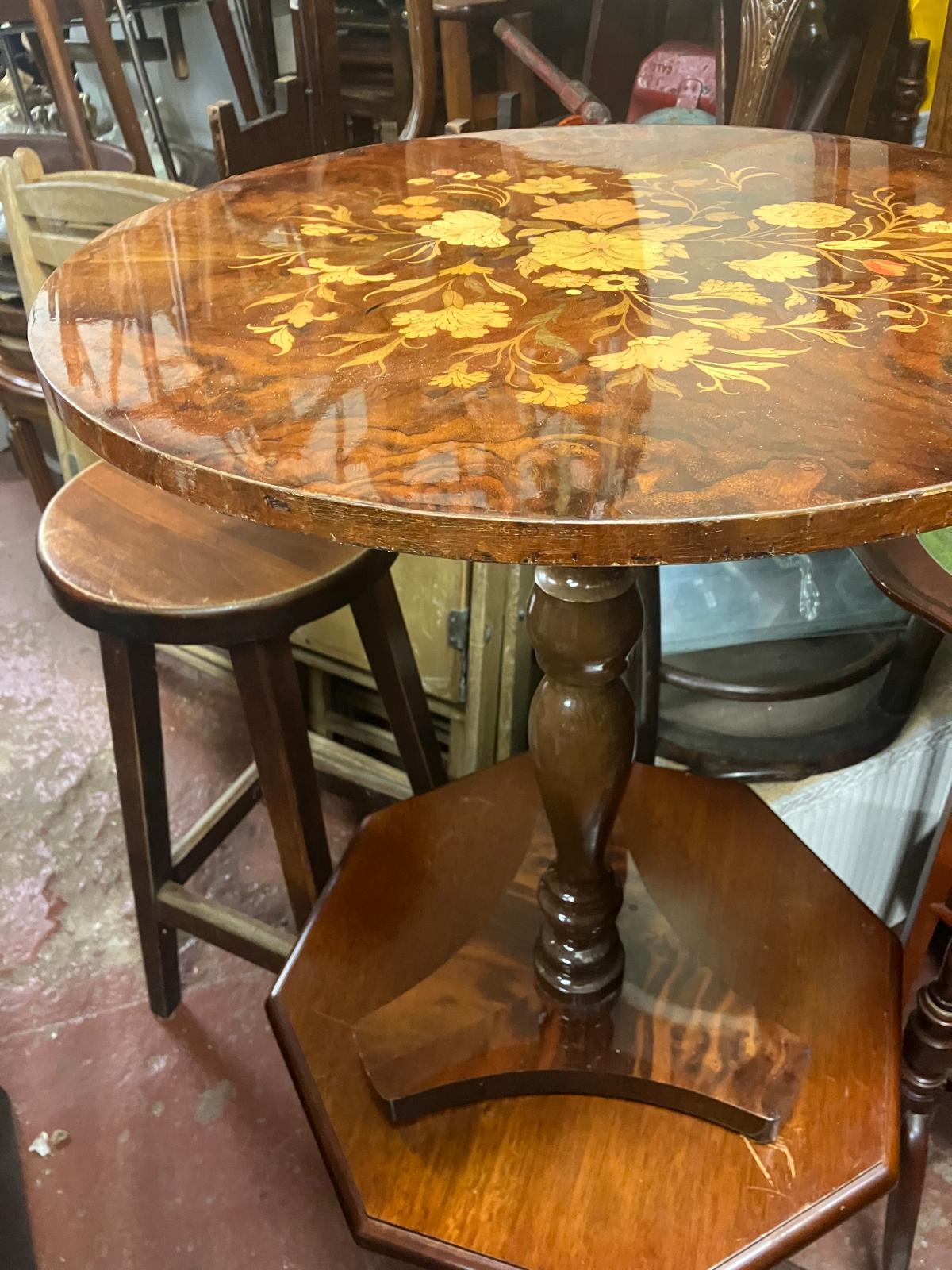 NEW ARRIVAL-Italian Sorrento Marquetry Inlaid Circular Pedestal Table, c.1960s
