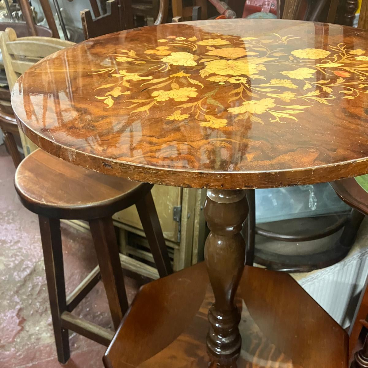 NEW ARRIVAL-Italian Sorrento Marquetry Inlaid Circular Pedestal Table, c.1960s