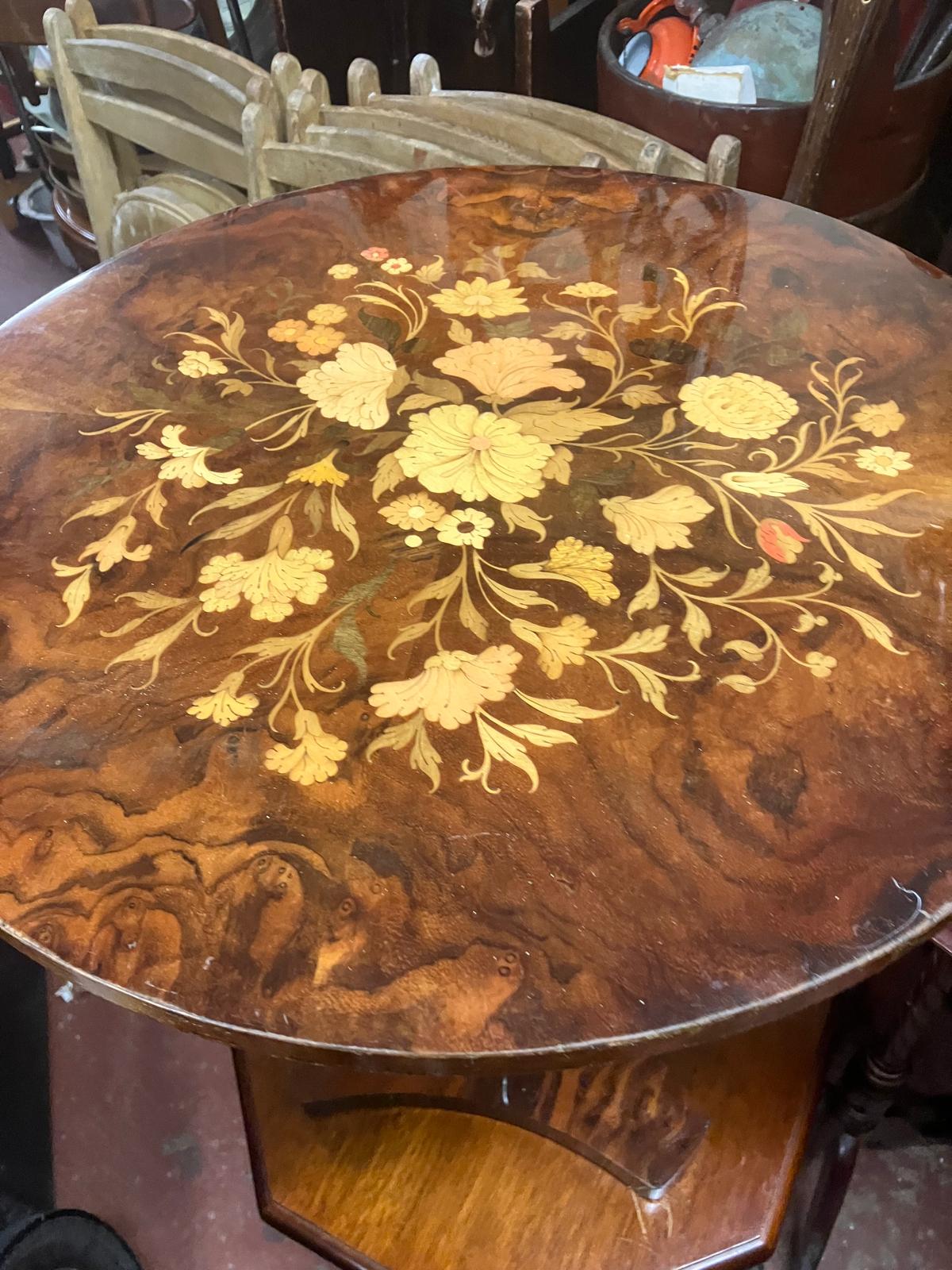 NEW ARRIVAL-Italian Sorrento Marquetry Inlaid Circular Pedestal Table, c.1960s
