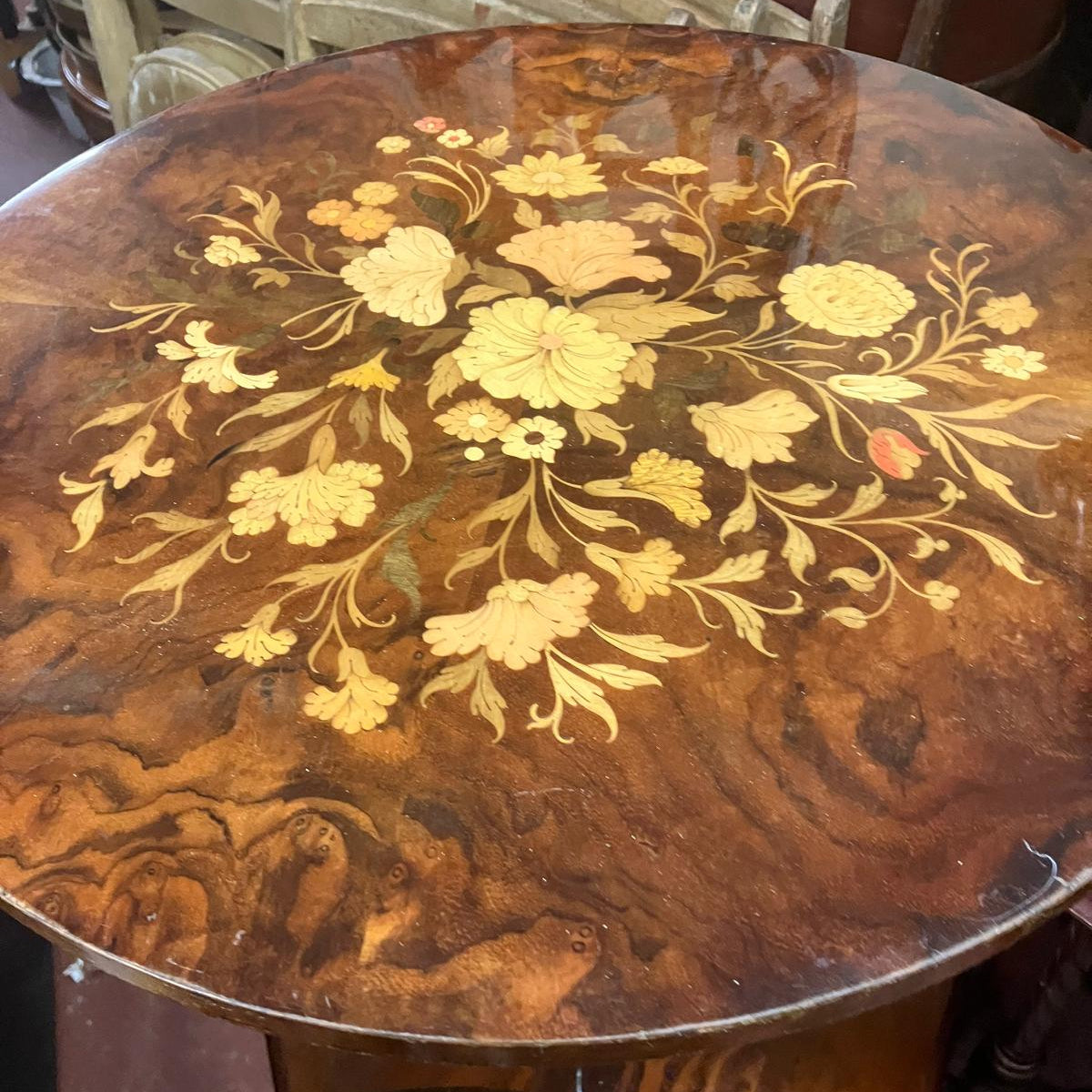 NEW ARRIVAL-Italian Sorrento Marquetry Inlaid Circular Pedestal Table, c.1960s