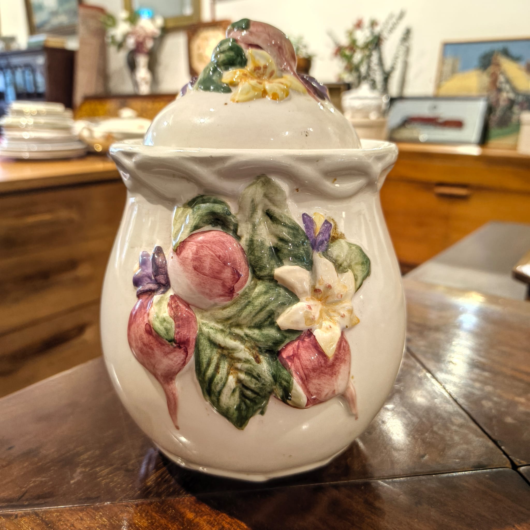 Vintage Biscuit Barrel with Lid - Turnip Motifs