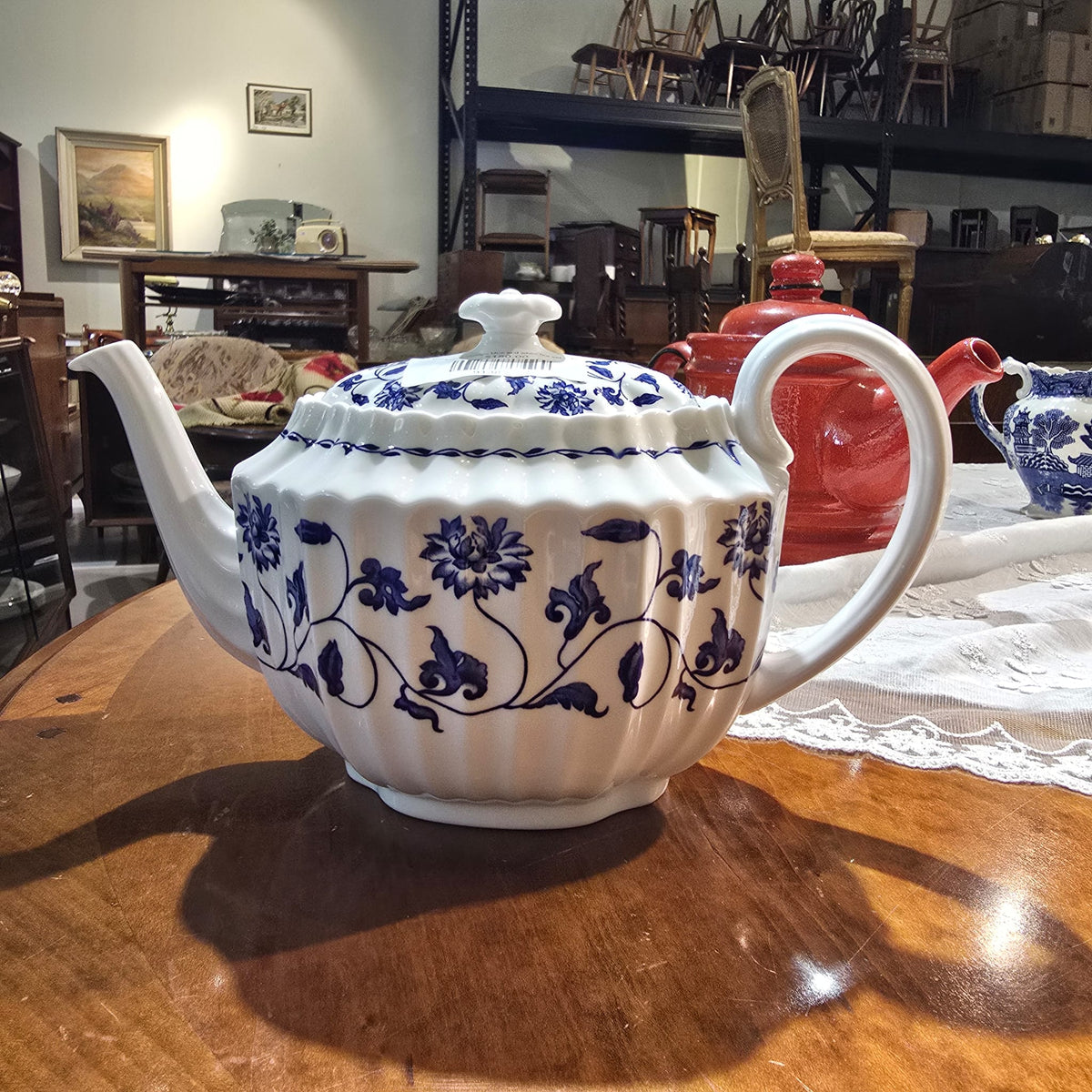 Gorgeous Vintage Blue And White Teapot