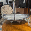 Antique Victorian Silver Plated Swing Handle Basket with Ribbed Glass Liner & Greek Key Feet
