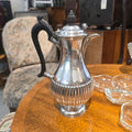 Antique Victorian Silver Plated Hot Water Jug – Half Fluted Body, Beaded Border & Ebonised Handle, c.1870–1900