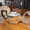 Antique Victorian Silver Plated Teapot – Half Fluted Body, Beaded Border & Ebonised Handle, c.1870–1900