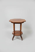 Antique Edwardian Two-Tier Octagonal Occasional Table – Sunburst Walnut Veneer Top & Turned Column Supports, c.1900–1910