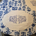 Set of 4 Oval Rubber Placemats | Cream with Blue Floral Print & Embossed Border