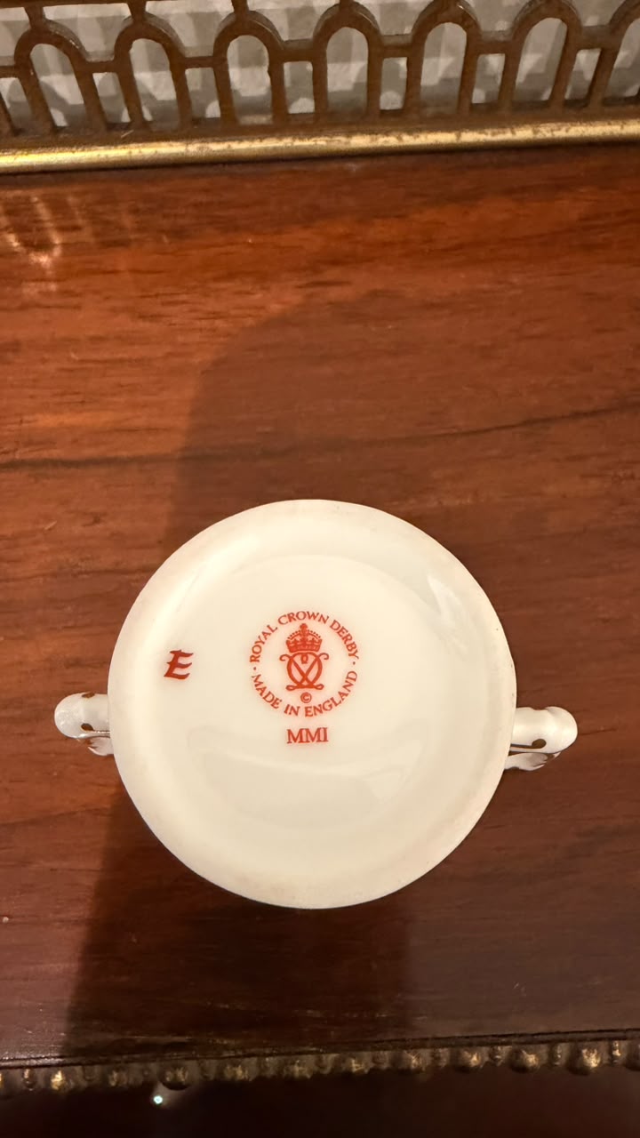 Royal Crown Derby Miniature Floral Twin-Handled Cup with Gold Detailing