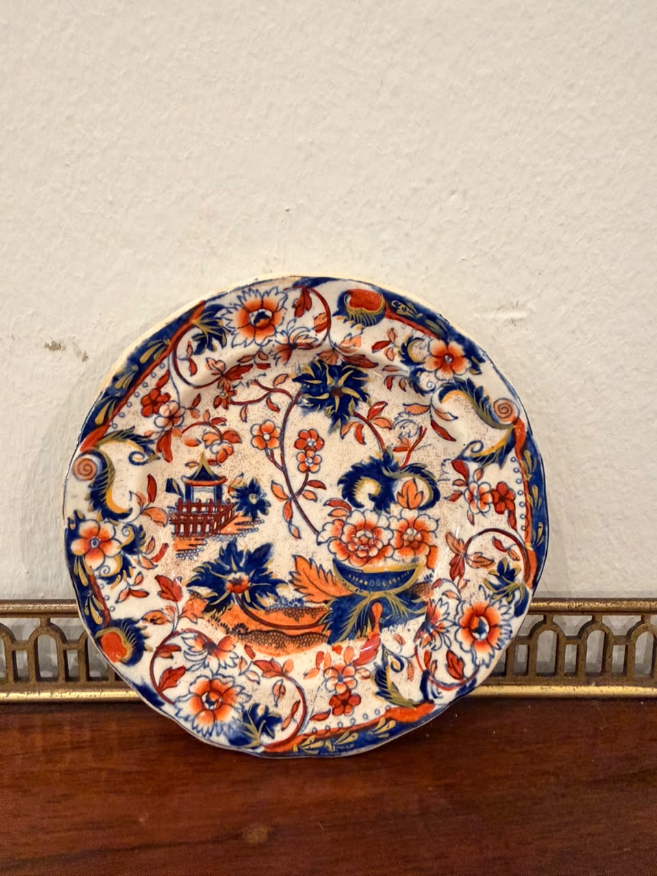 Hand-Painted Amherst Japan Trinket Plate in Blue & Orange