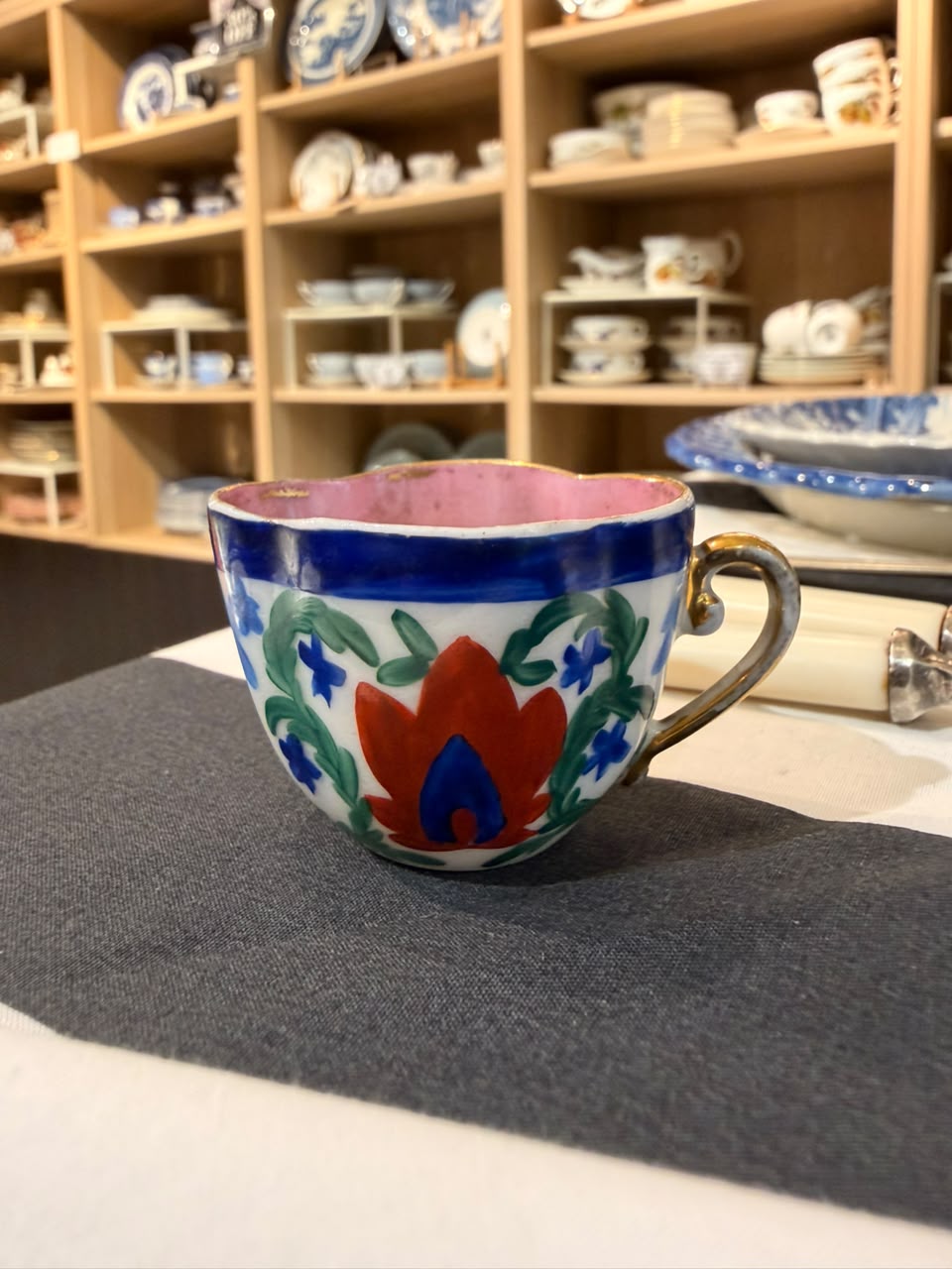 Antique Gaudy Welsh Floral Teacup, Attributed to the 19th Century